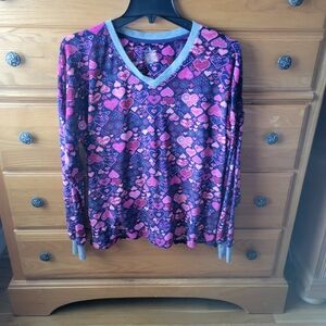 Cuddl Duds Pink and Purple Heart Long Sleeve Top